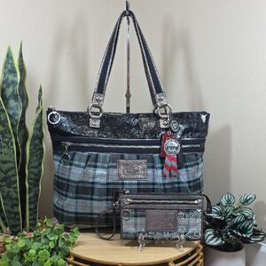 Coach Poppy Tartan Glamour Tote with Matching Wallet